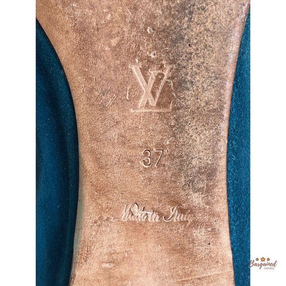 Authentic Louis Vuitton Blue Green Suede Patent Elba Elastic Ballerina Flats 7 - Picture 7 of 13